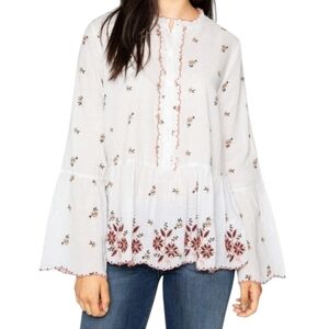 VELVET By Graham & Spencer Breanna Floral Embroidered Ruffle Blouse Women Size L